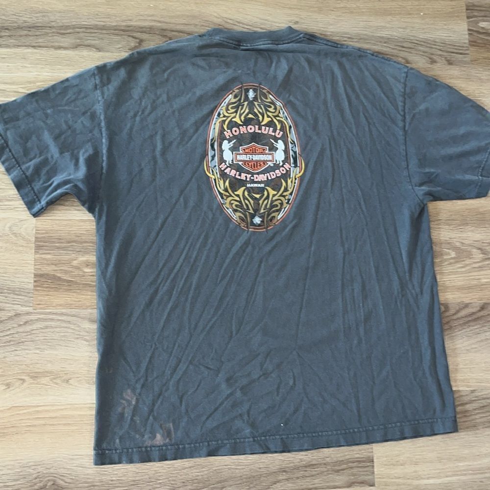 Vintage Gray worn w/spots & hole Harley-Davidson Honolulu Hawaii shirt XL retro